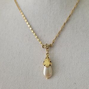 Vintage Signed 1928 Faux Pearl Rhinestone Gold Tone 18" Victorian Feminine